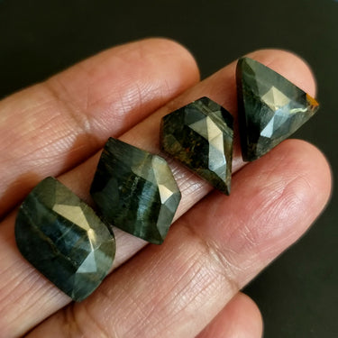 Natural Bluish Black Tiger Eye Rose Cut(flat base) Cabochons LOT/4Pcs.